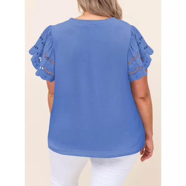 Eytino Womens Plus Size Hollow Out Ruffle Short Sleeve Crewneck Summer Casual Tee Shirts Blouse