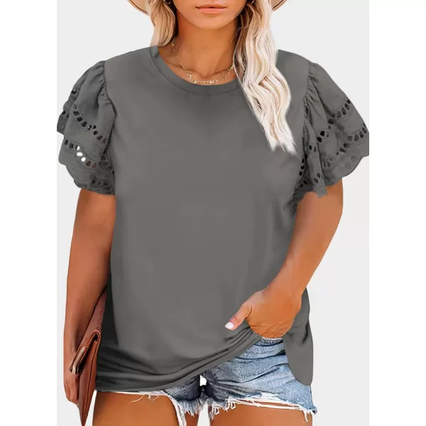 Eytino Womens Plus Size Hollow Out Ruffle Short Sleeve Crewneck Summer Casual Tee Shirts Blouse