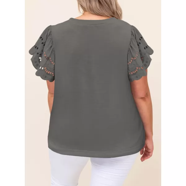 Eytino Womens Plus Size Hollow Out Ruffle Short Sleeve Crewneck Summer Casual Tee Shirts Blouse