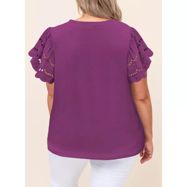 Eytino Womens Plus Size Hollow Out Ruffle Short Sleeve Crewneck Summer Casual Tee Shirts Blouse