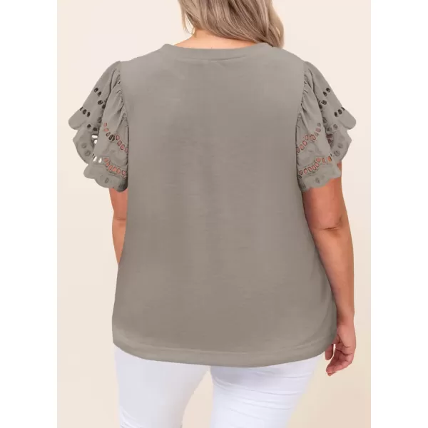 Eytino Womens Plus Size Hollow Out Ruffle Short Sleeve Crewneck Summer Casual Tee Shirts Blouse