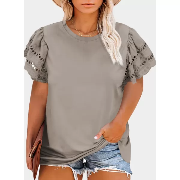 Eytino Womens Plus Size Hollow Out Ruffle Short Sleeve Crewneck Summer Casual Tee Shirts Blouse