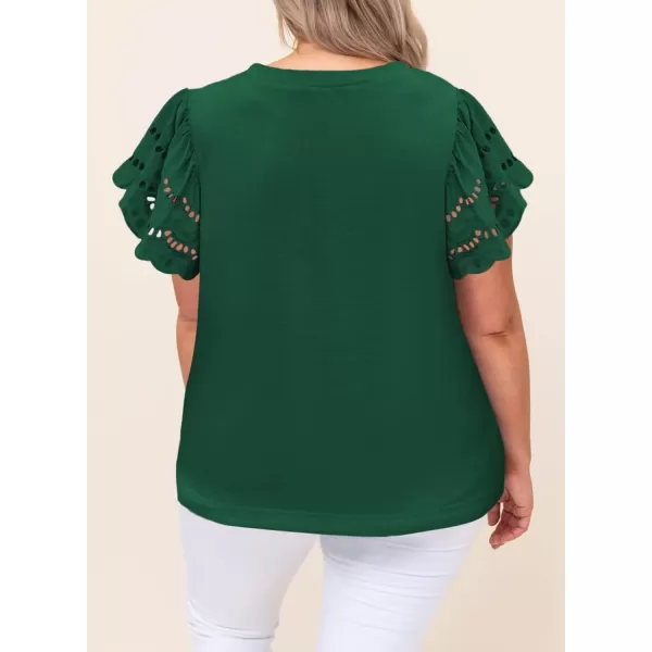 Eytino Womens Plus Size Hollow Out Ruffle Short Sleeve Crewneck Summer Casual Tee Shirts Blouse