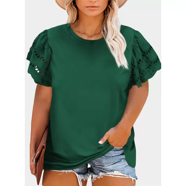 Eytino Womens Plus Size Hollow Out Ruffle Short Sleeve Crewneck Summer Casual Tee Shirts Blouse