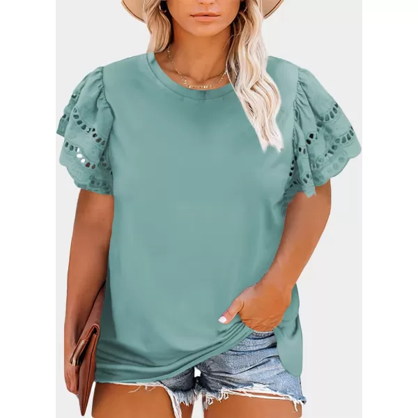 Eytino Womens Plus Size Hollow Out Ruffle Short Sleeve Crewneck Summer Casual Tee Shirts Blouse