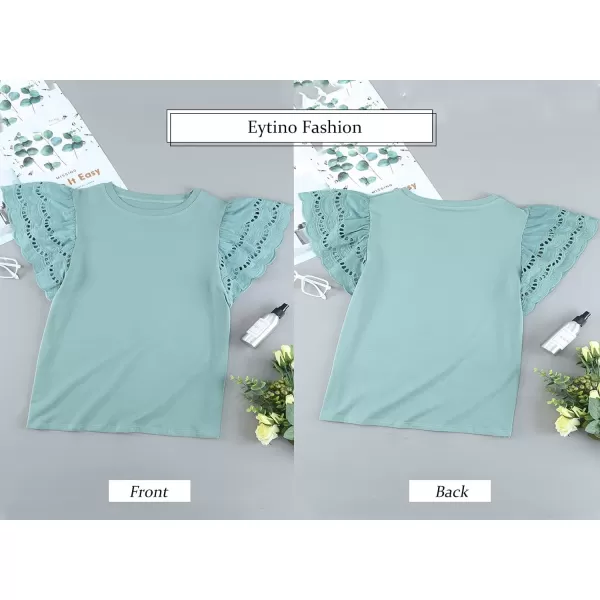 Eytino Womens Plus Size Hollow Out Ruffle Short Sleeve Crewneck Summer Casual Tee Shirts Blouse