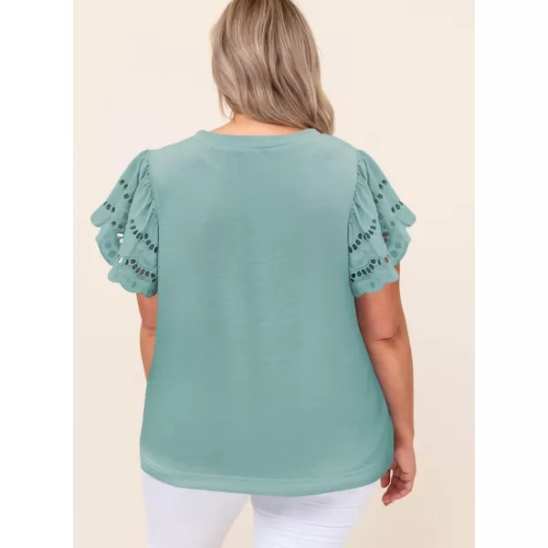 Eytino Womens Plus Size Hollow Out Ruffle Short Sleeve Crewneck Summer Casual Tee Shirts Blouse
