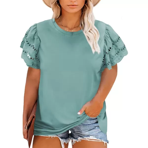 Eytino Womens Plus Size Hollow Out Ruffle Short Sleeve Crewneck Summer Casual Tee Shirts Blouse