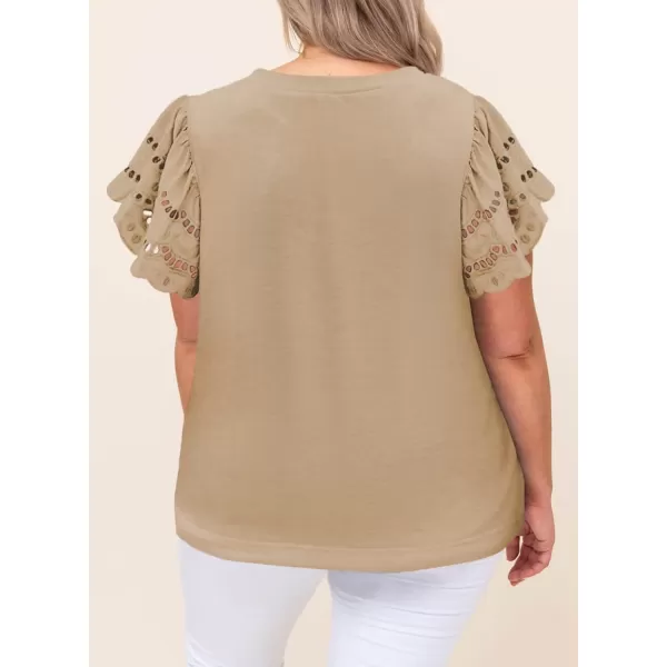 Eytino Womens Plus Size Hollow Out Ruffle Short Sleeve Crewneck Summer Casual Tee Shirts Blouse