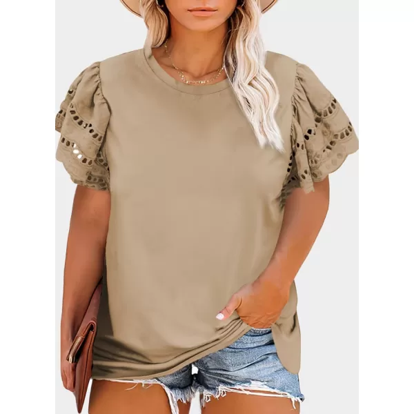 Eytino Womens Plus Size Hollow Out Ruffle Short Sleeve Crewneck Summer Casual Tee Shirts Blouse