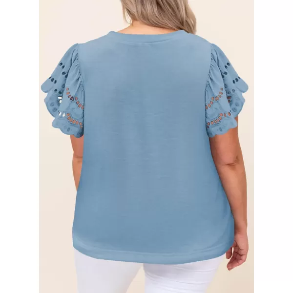 Eytino Womens Plus Size Hollow Out Ruffle Short Sleeve Crewneck Summer Casual Tee Shirts Blouse
