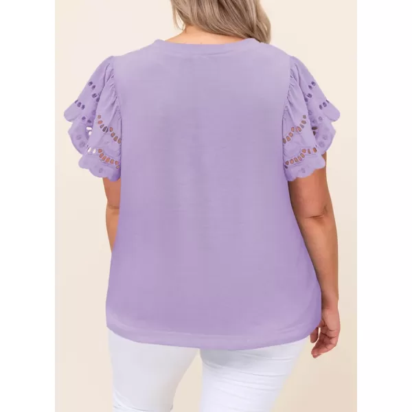 Eytino Womens Plus Size Hollow Out Ruffle Short Sleeve Crewneck Summer Casual Tee Shirts Blouse