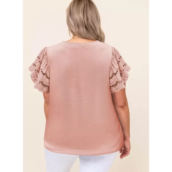 Eytino Womens Plus Size Hollow Out Ruffle Short Sleeve Crewneck Summer Casual Tee Shirts Blouse