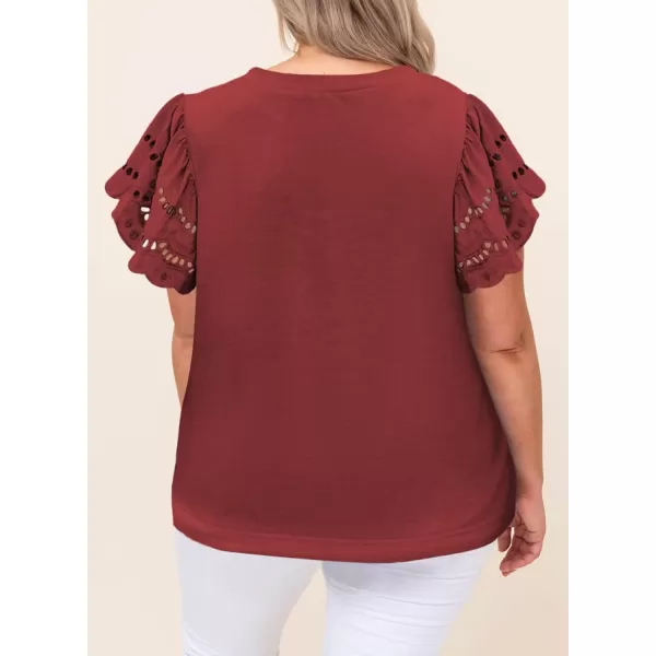 Eytino Womens Plus Size Hollow Out Ruffle Short Sleeve Crewneck Summer Casual Tee Shirts Blouse
