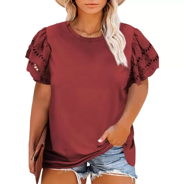 Eytino Womens Plus Size Hollow Out Ruffle Short Sleeve Crewneck Summer Casual Tee Shirts Blouse