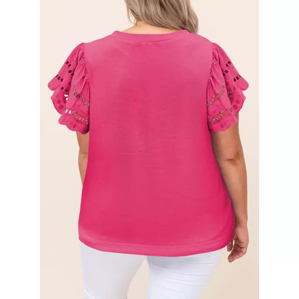 Eytino Womens Plus Size Hollow Out Ruffle Short Sleeve Crewneck Summer Casual Tee Shirts Blouse