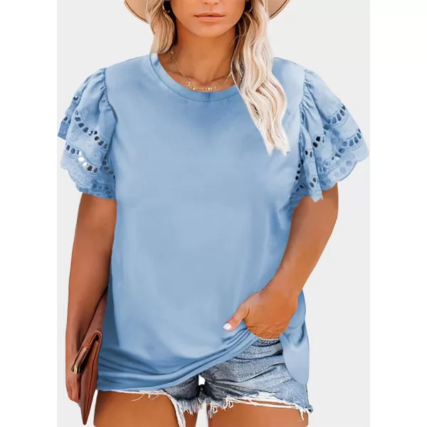 Eytino Womens Plus Size Hollow Out Ruffle Short Sleeve Crewneck Summer Casual Tee Shirts Blouse