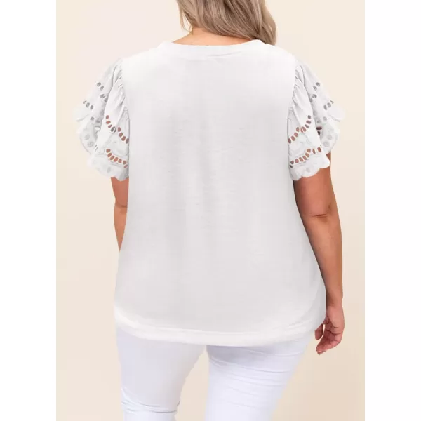 Eytino Womens Plus Size Hollow Out Ruffle Short Sleeve Crewneck Summer Casual Tee Shirts Blouse