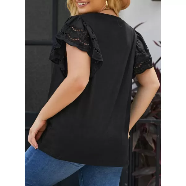 Eytino Womens Plus Size Hollow Out Ruffle Short Sleeve Crewneck Summer Casual Tee Shirts Blouse
