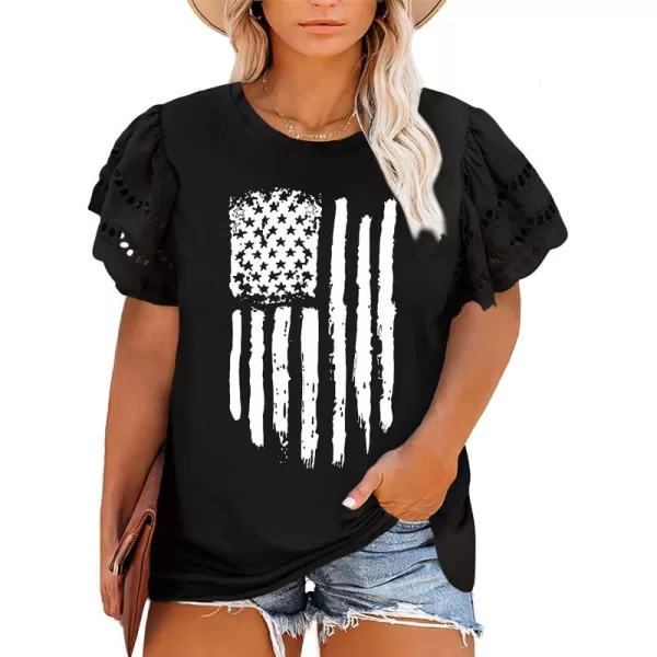Eytino Womens Plus Size Hollow Out Ruffle Short Sleeve Crewneck Summer Casual Tee Shirts Blouse