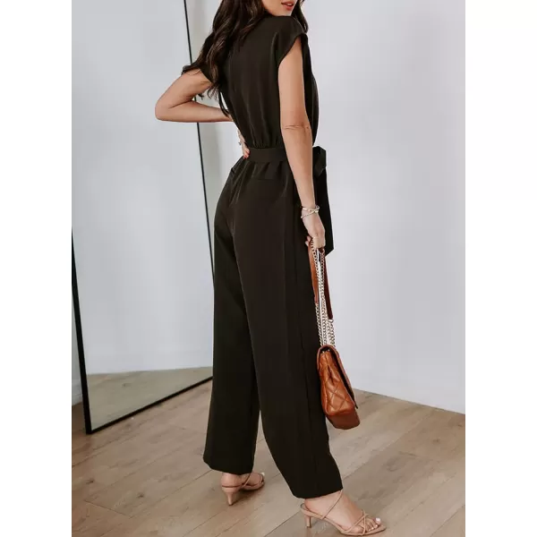 Happy Sailed Jumpsuits for Women Sexy Wrap V Neck Short Sleeve Belted Wide Leg One Piece Romper Long Pants Summer Outfits