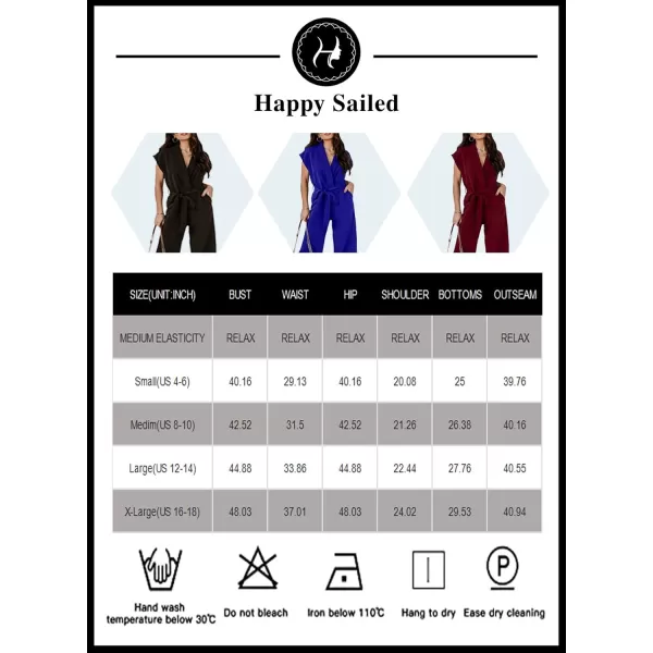 Happy Sailed Jumpsuits for Women Sexy Wrap V Neck Short Sleeve Belted Wide Leg One Piece Romper Long Pants Summer Outfits
