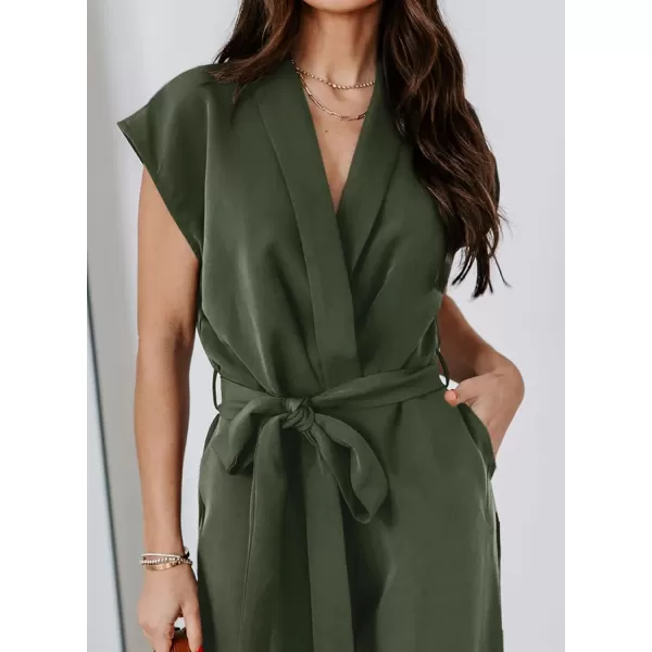 Happy Sailed Jumpsuits for Women Sexy Wrap V Neck Short Sleeve Belted Wide Leg One Piece Romper Long Pants Summer Outfits