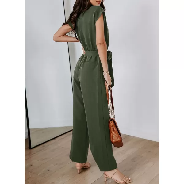 Happy Sailed Jumpsuits for Women Sexy Wrap V Neck Short Sleeve Belted Wide Leg One Piece Romper Long Pants Summer Outfits