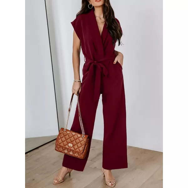 Happy Sailed Jumpsuits for Women Sexy Wrap V Neck Short Sleeve Belted Wide Leg One Piece Romper Long Pants Summer Outfits