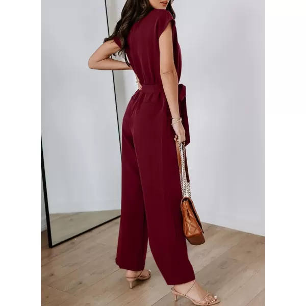 Happy Sailed Jumpsuits for Women Sexy Wrap V Neck Short Sleeve Belted Wide Leg One Piece Romper Long Pants Summer Outfits
