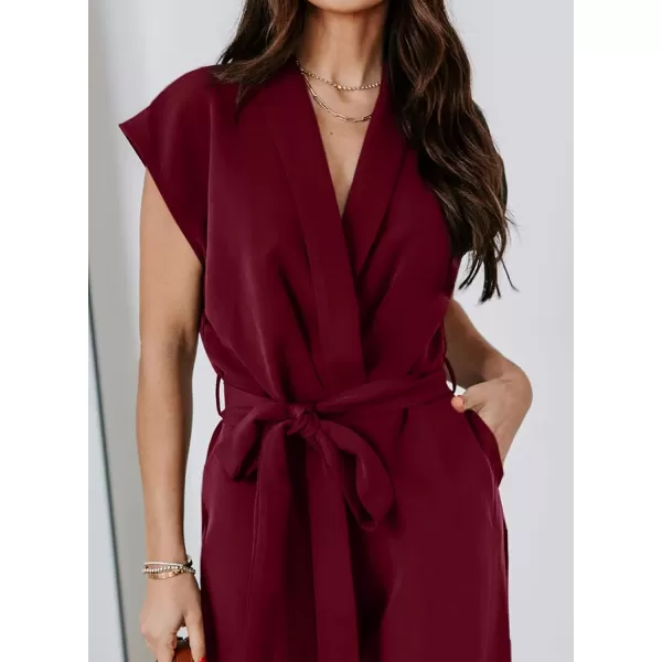Happy Sailed Jumpsuits for Women Sexy Wrap V Neck Short Sleeve Belted Wide Leg One Piece Romper Long Pants Summer Outfits