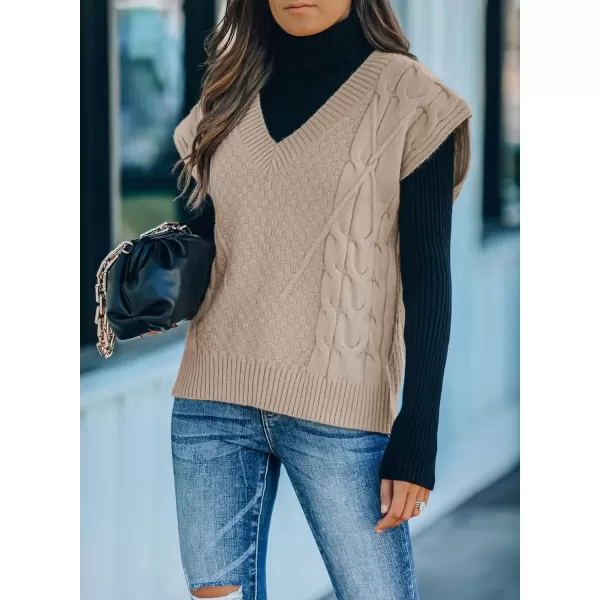 Happy Sailed Sleeveless Sweater Vests for Women Casual V Neck Preppy Style Houndstooth Vest Knitted Tank Tops
