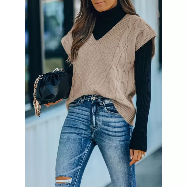 Happy Sailed Sleeveless Sweater Vests for Women Casual V Neck Preppy Style Houndstooth Vest Knitted Tank Tops