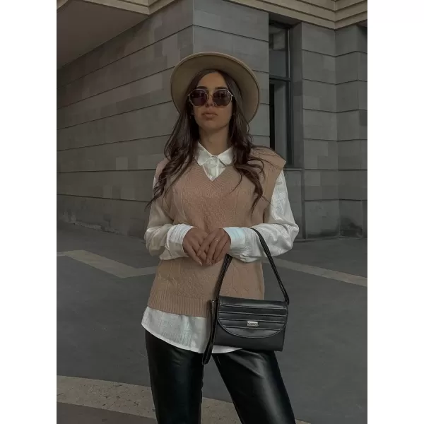 Happy Sailed Sleeveless Sweater Vests for Women Casual V Neck Preppy Style Houndstooth Vest Knitted Tank Tops