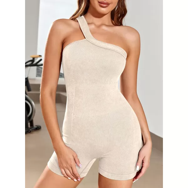 Happy Sailed Unitard for Women One Shoulder Workout Shorts Jumpsuit Cut Out Ribbed Tummy Control One Piece Romper