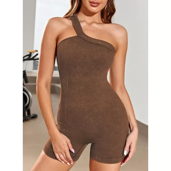 Happy Sailed Unitard for Women One Shoulder Workout Shorts Jumpsuit Cut Out Ribbed Tummy Control One Piece Romper