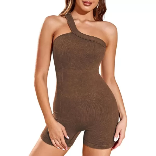 Happy Sailed Unitard for Women One Shoulder Workout Shorts Jumpsuit Cut Out Ribbed Tummy Control One Piece Romper