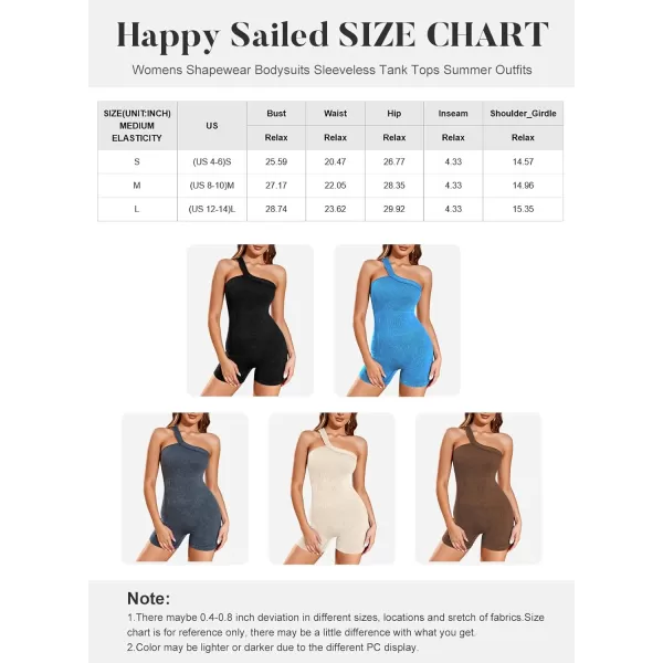 Happy Sailed Unitard for Women One Shoulder Workout Shorts Jumpsuit Cut Out Ribbed Tummy Control One Piece Romper