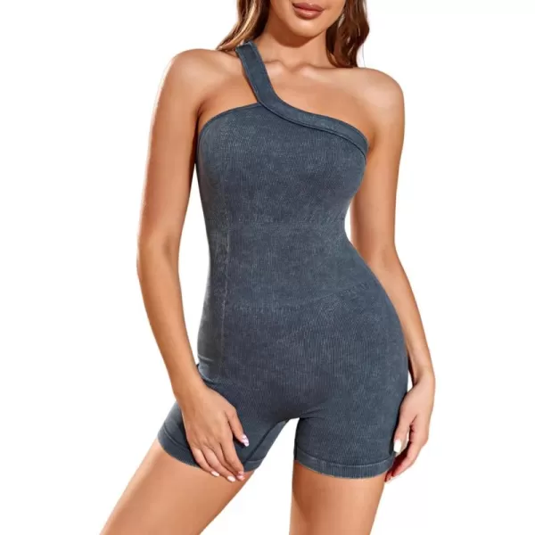 Happy Sailed Unitard for Women One Shoulder Workout Shorts Jumpsuit Cut Out Ribbed Tummy Control One Piece Romper