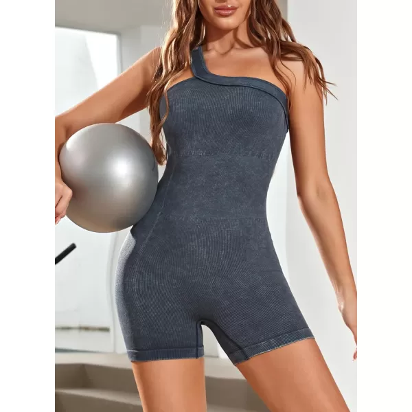Happy Sailed Unitard for Women One Shoulder Workout Shorts Jumpsuit Cut Out Ribbed Tummy Control One Piece Romper