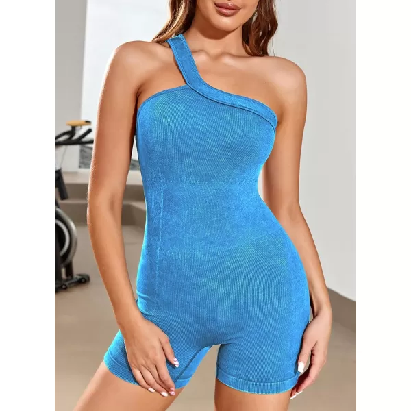 Happy Sailed Unitard for Women One Shoulder Workout Shorts Jumpsuit Cut Out Ribbed Tummy Control One Piece Romper
