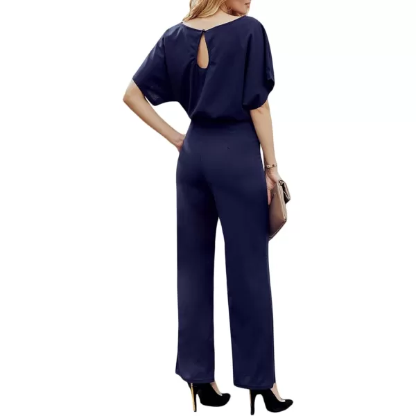 Happy Sailed Women Casual Loose Short Sleeve Belted Wide Leg Pant Romper Jumpsuits