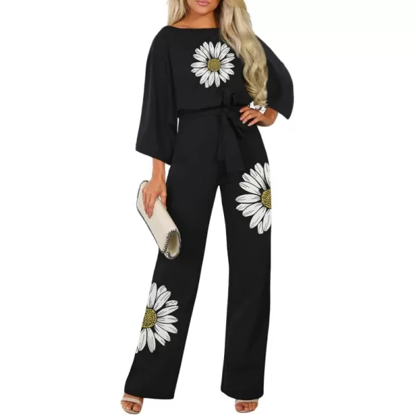 Happy Sailed Women Casual Loose Short Sleeve Belted Wide Leg Pant Romper Jumpsuits