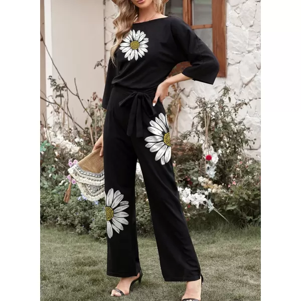 Happy Sailed Women Casual Loose Short Sleeve Belted Wide Leg Pant Romper Jumpsuits