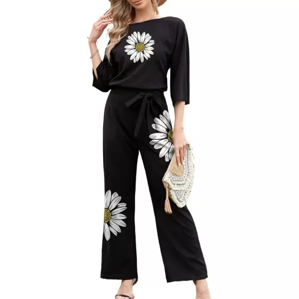 Happy Sailed Women Casual Loose Short Sleeve Belted Wide Leg Pant Romper Jumpsuits