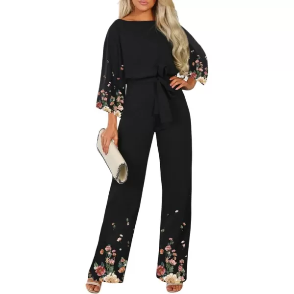 Happy Sailed Women Casual Loose Short Sleeve Belted Wide Leg Pant Romper Jumpsuits