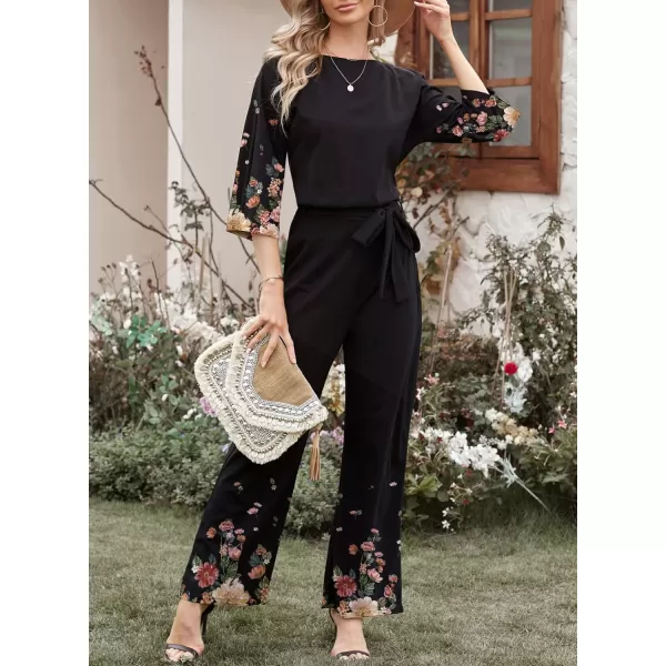 Happy Sailed Women Casual Loose Short Sleeve Belted Wide Leg Pant Romper Jumpsuits