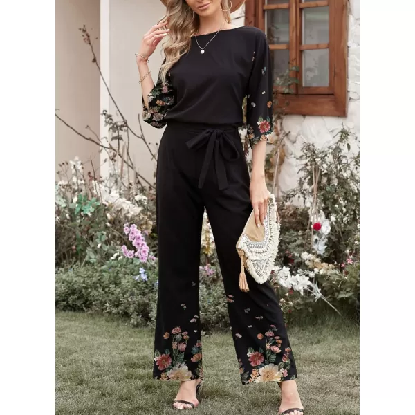 Happy Sailed Women Casual Loose Short Sleeve Belted Wide Leg Pant Romper Jumpsuits
