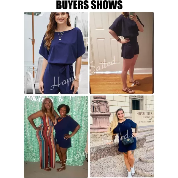 Happy Sailed Women Casual Loose Short Sleeve Belted Wide Leg Short Pants Romper Jumpsuits