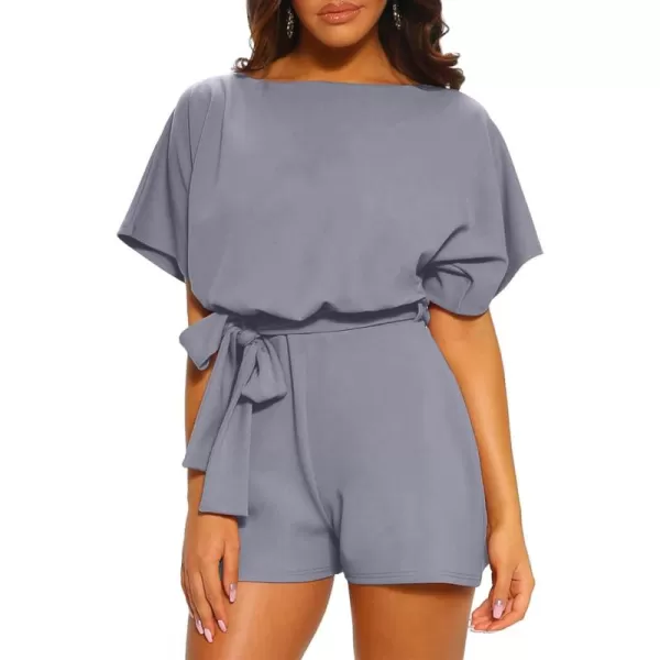 Happy Sailed Women Casual Loose Short Sleeve Belted Wide Leg Short Pants Romper Jumpsuits